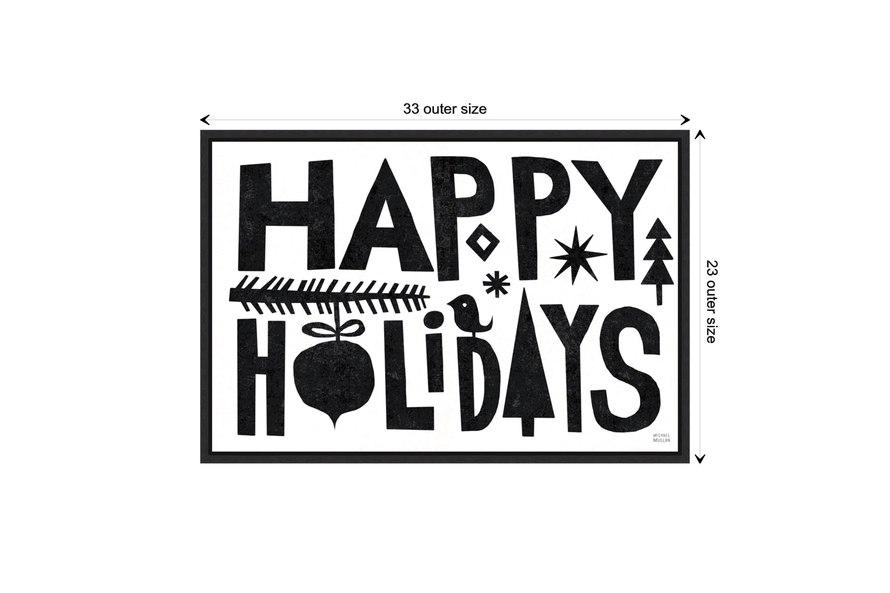 Christmas Whimsy Happy Holidays Black Framed Canvas Wall Art Print