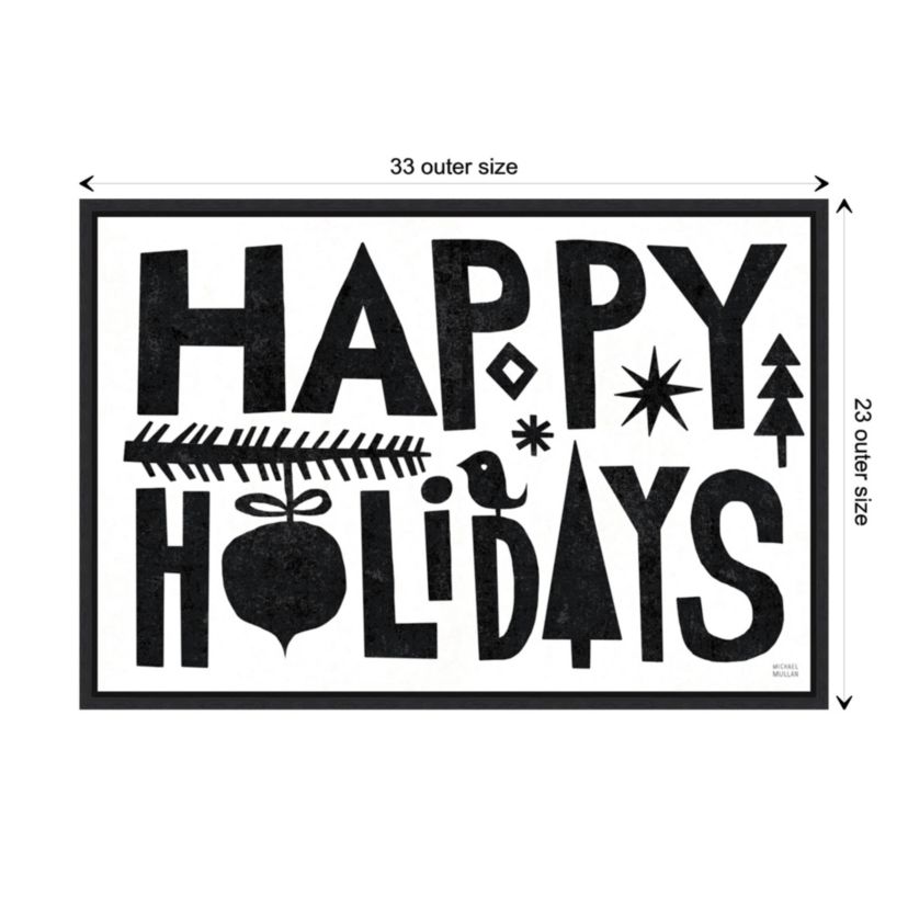 Christmas Whimsy Happy Holidays Black Framed Canvas Wall Art Print