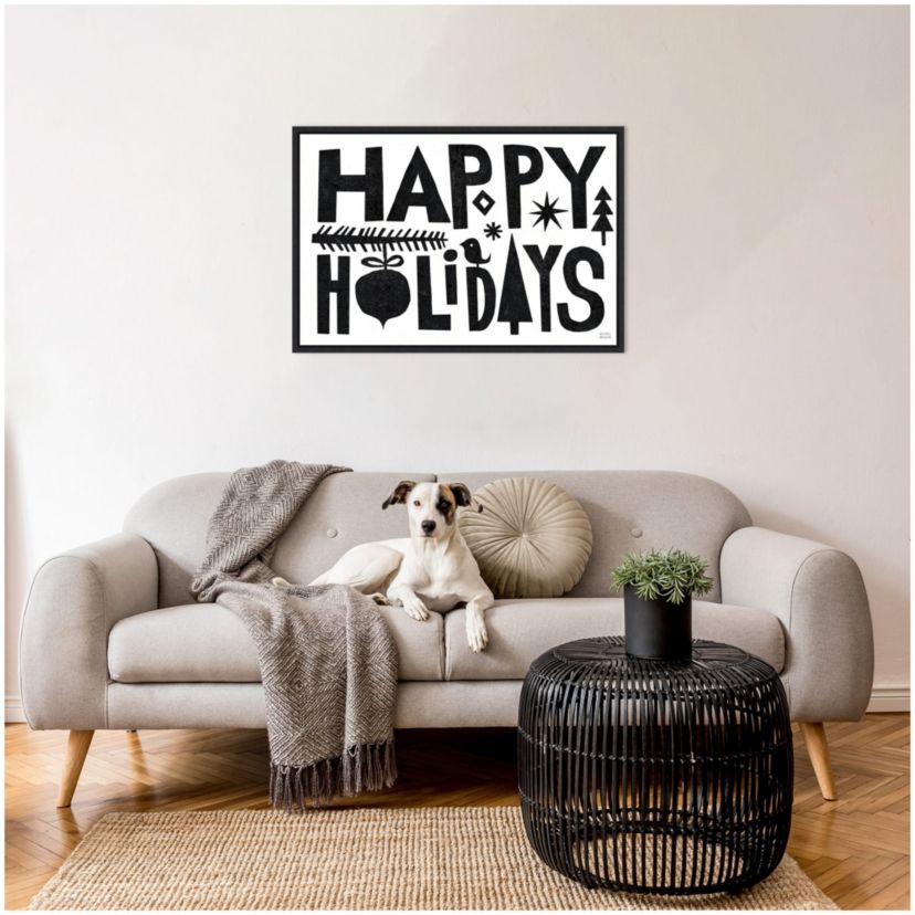 Christmas Whimsy Happy Holidays Black Framed Canvas Wall Art Print