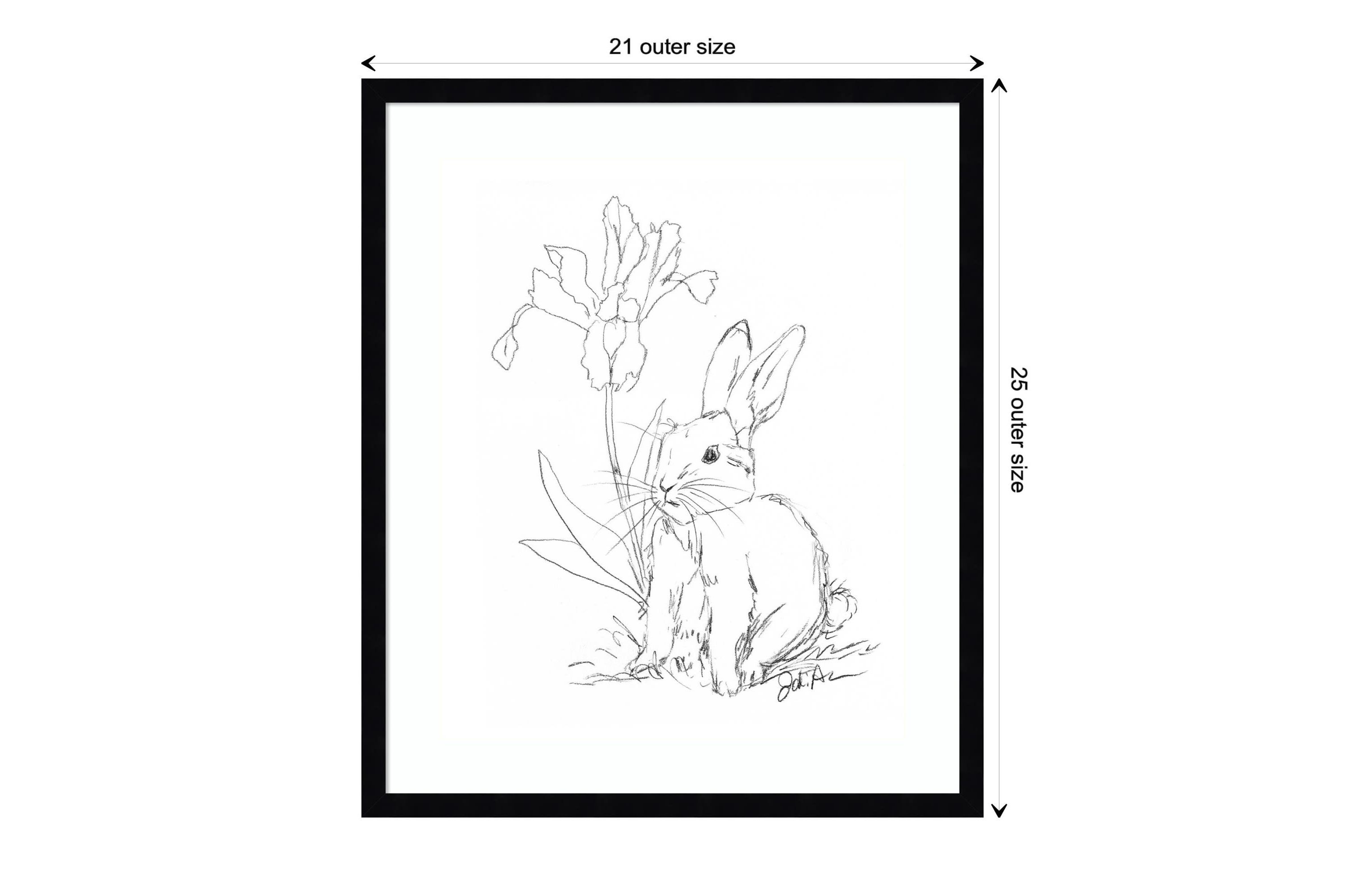 Bunny Sketch with Iris by Jodi Augustine Wood Framed Wall Art Print