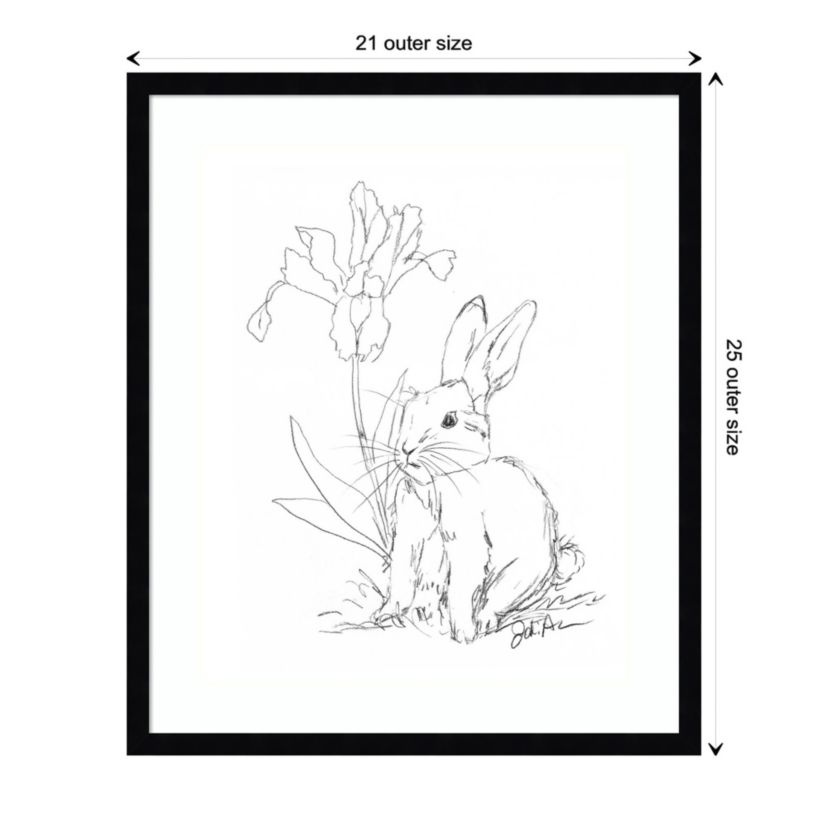 Bunny Sketch with Iris by Jodi Augustine Wood Framed Wall Art Print