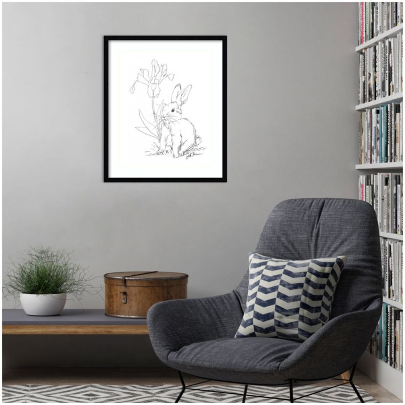 Bunny Sketch with Iris by Jodi Augustine Wood Framed Wall Art Print