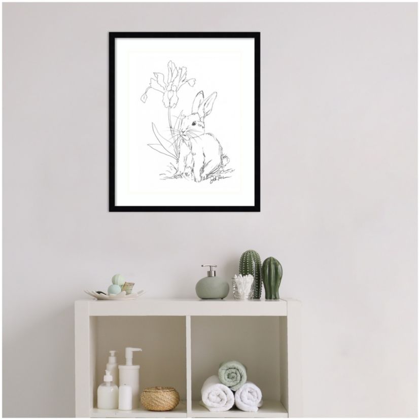 Bunny Sketch with Iris by Jodi Augustine Wood Framed Wall Art Print