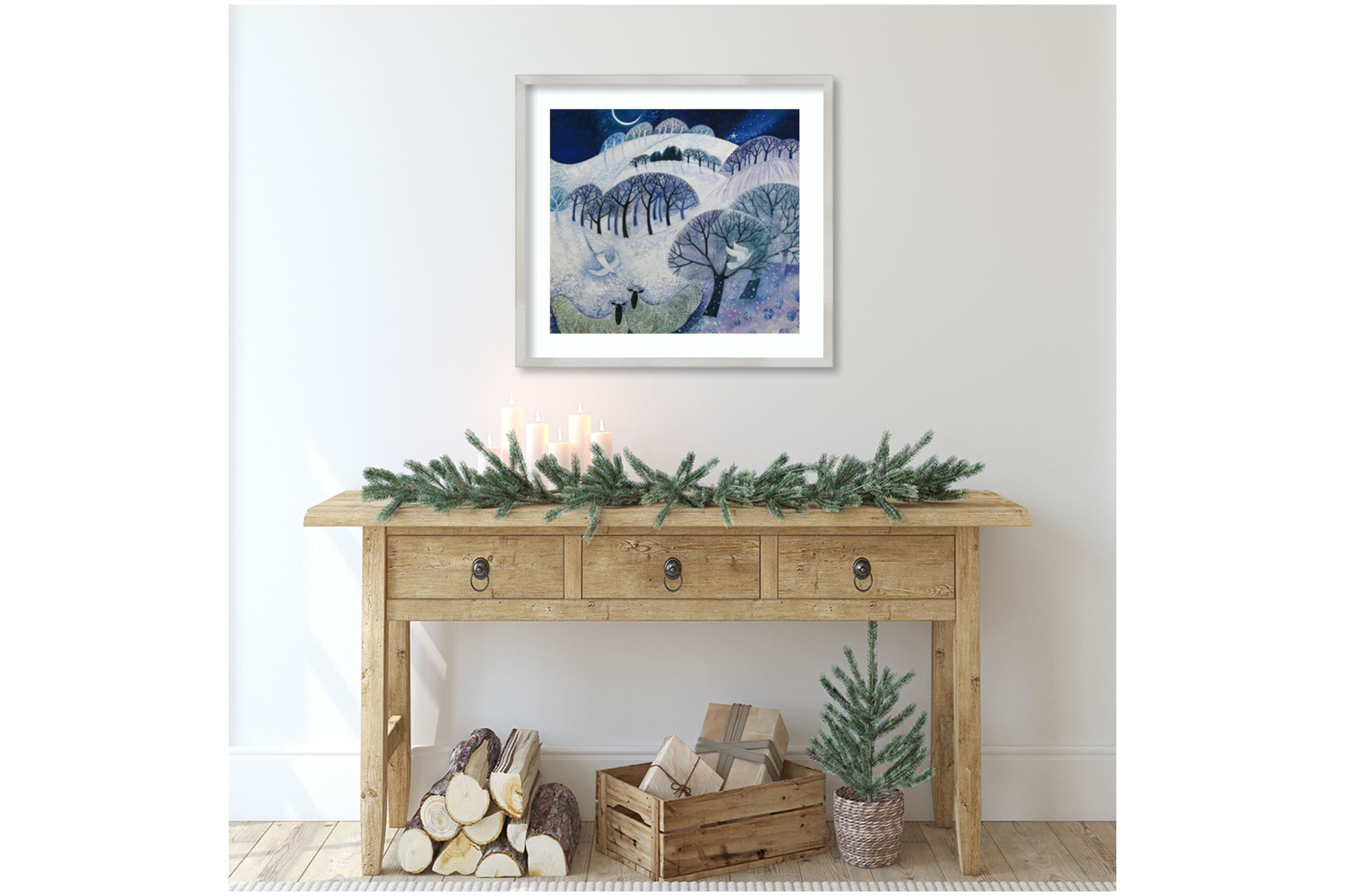 Snowy Night by Lisa Graa Jensen Wood Framed Wall Art Print