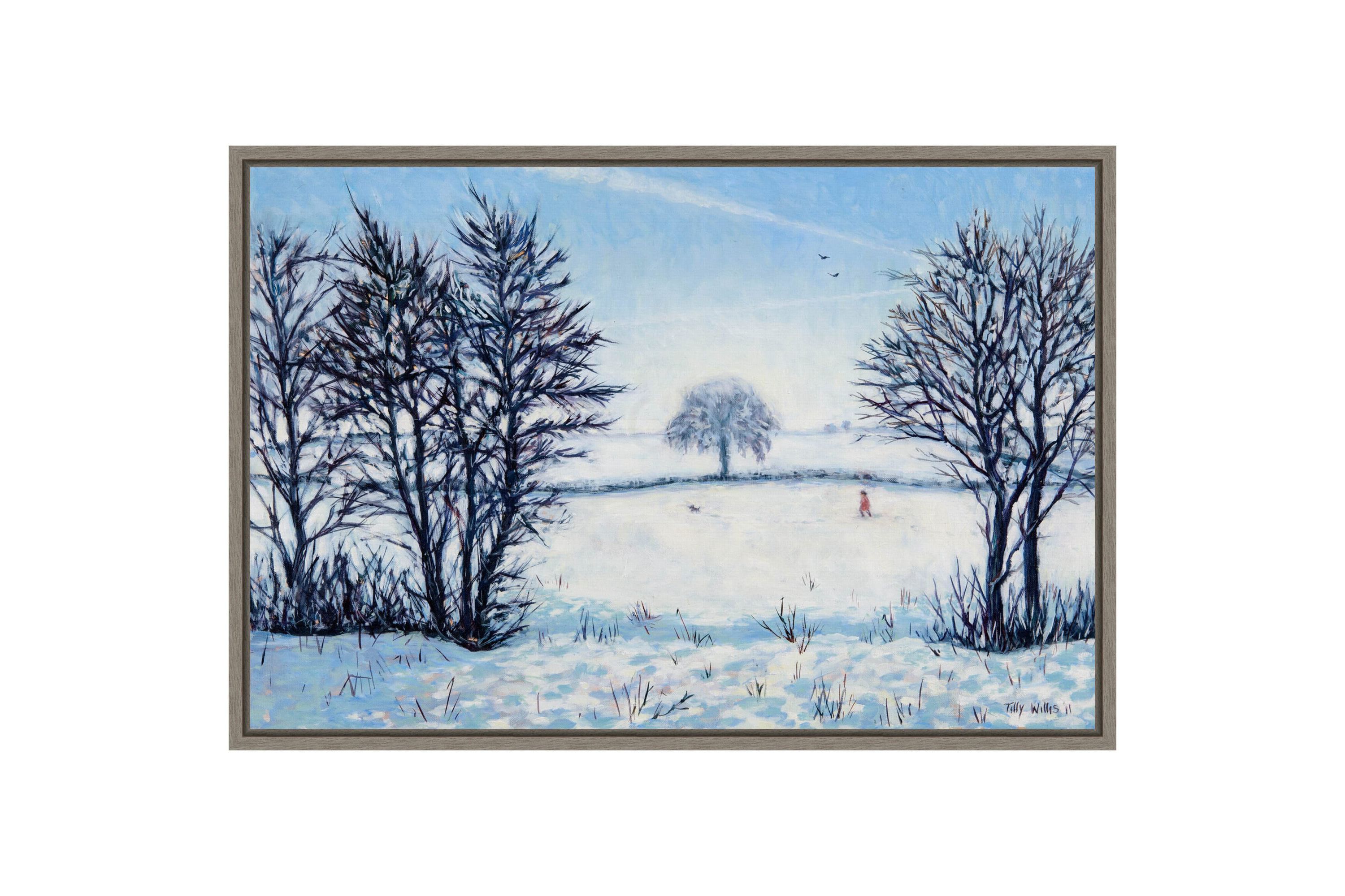 A Snowy Winters Walk Framed Canvas Wall Art Print
