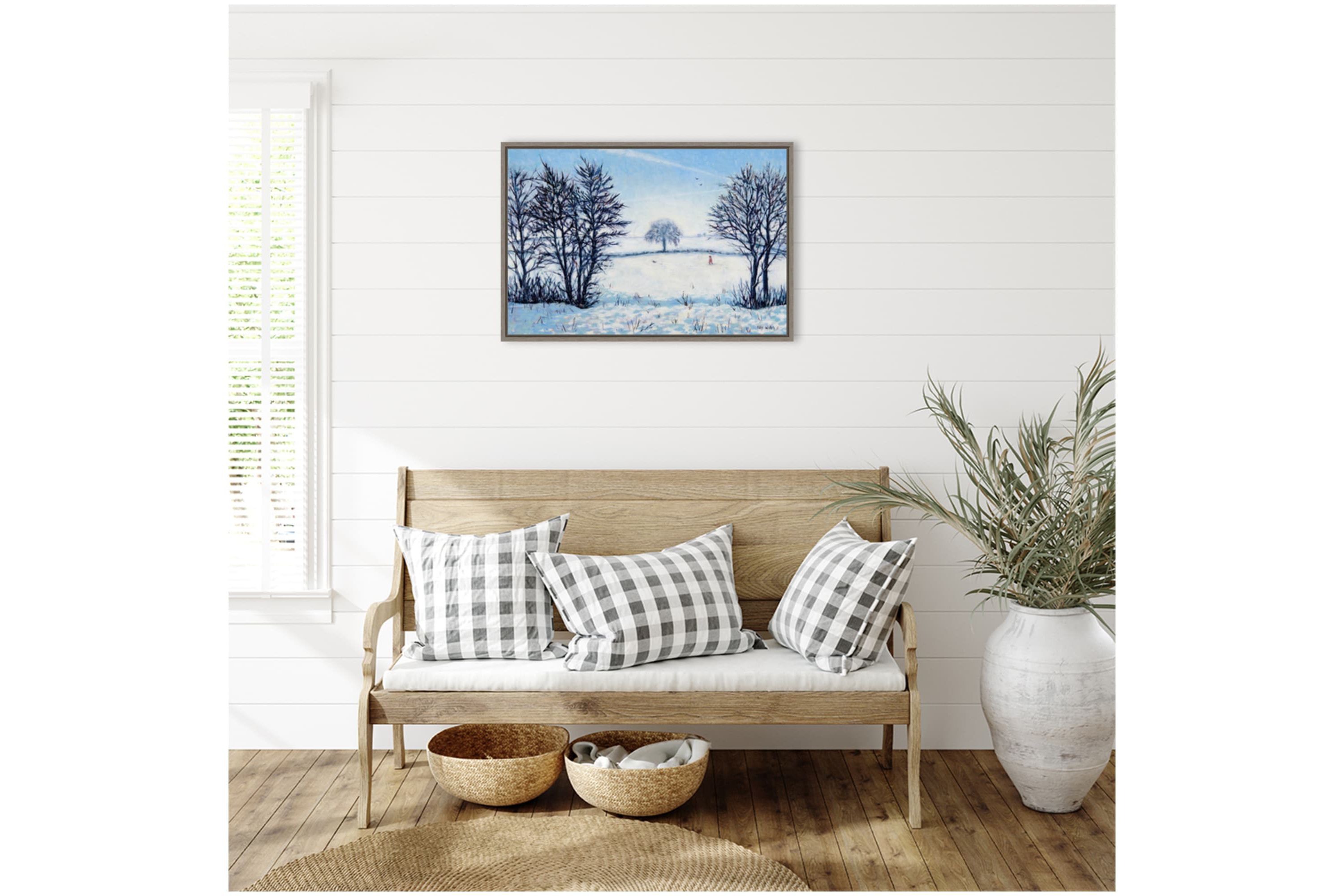 A Snowy Winters Walk Framed Canvas Wall Art Print