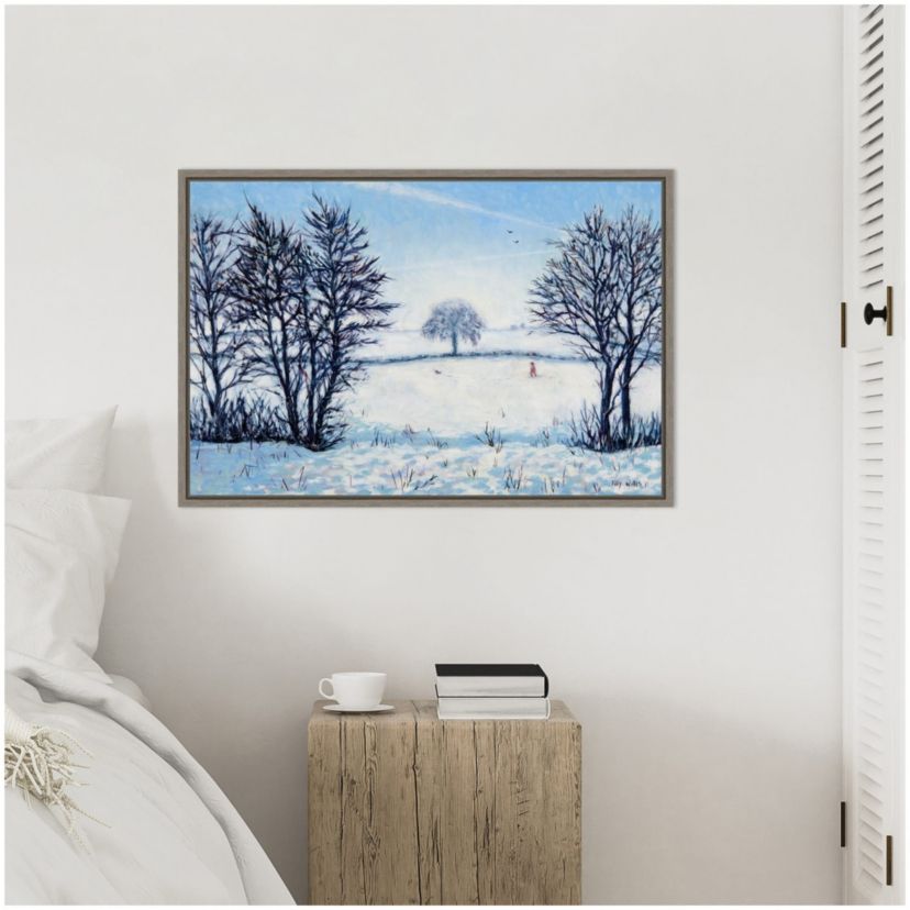 A Snowy Winters Walk Framed Canvas Wall Art Print