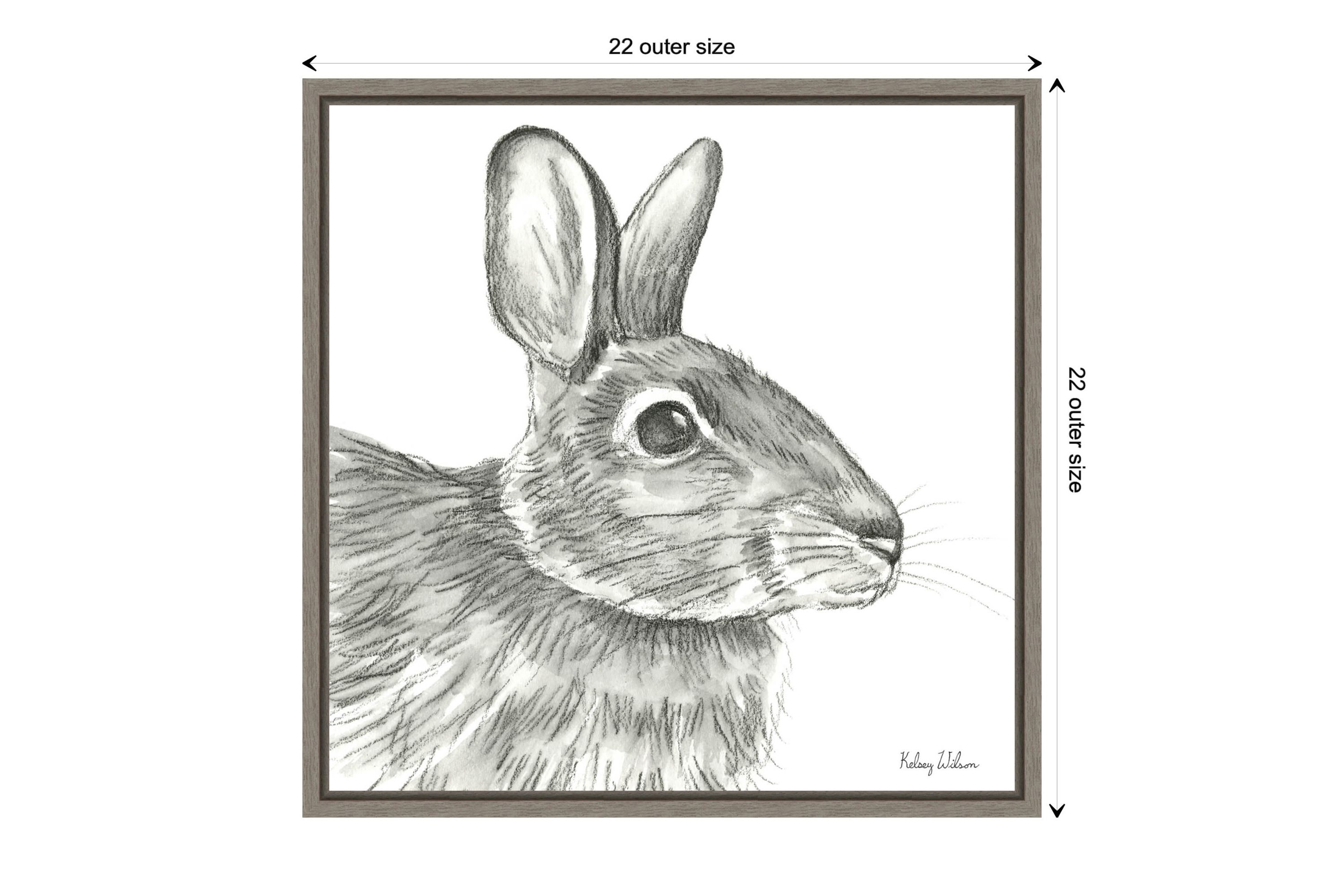 Watercolor Pencil II Rabbit Framed Canvas Wall Art Print