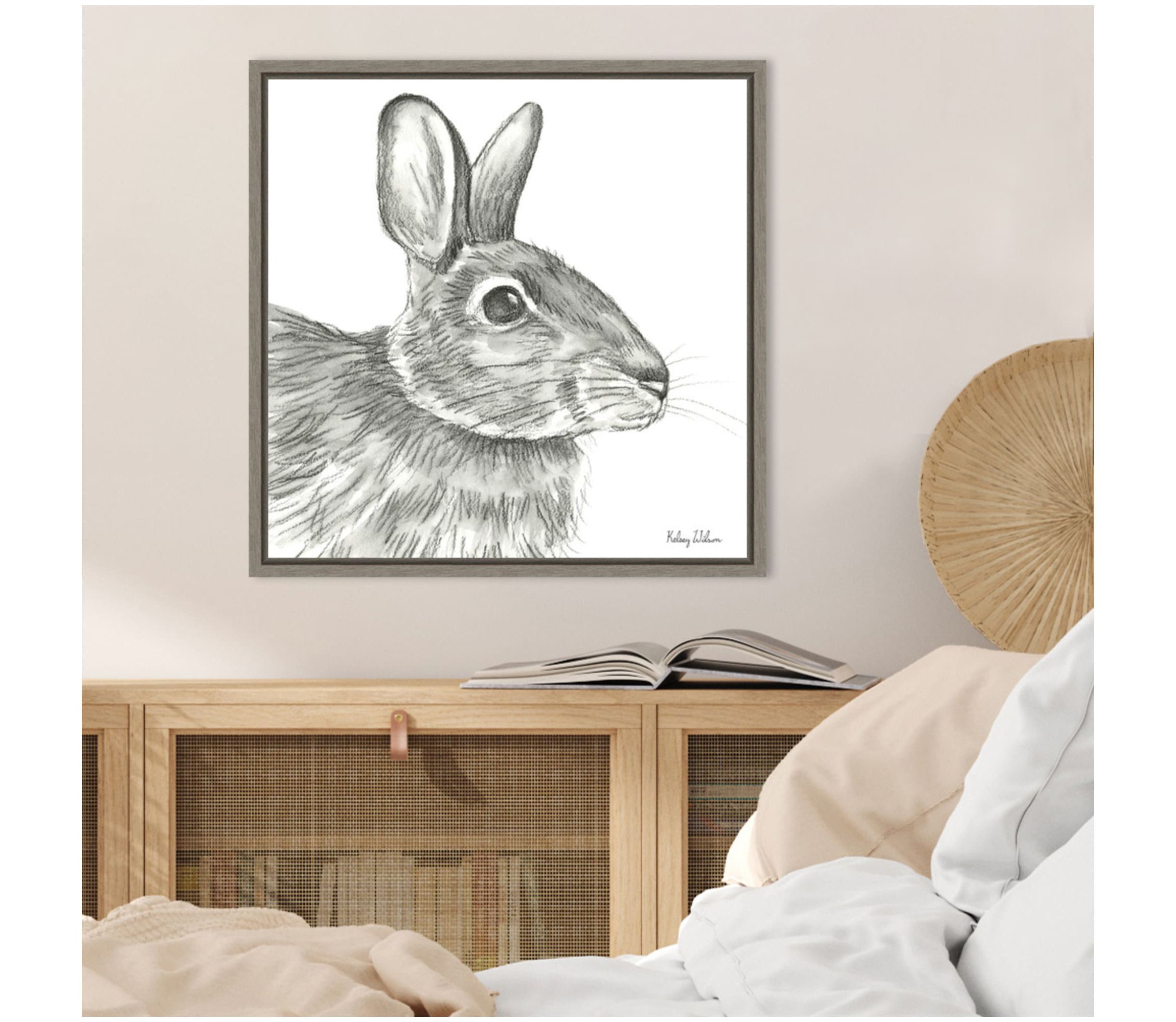 Watercolor Pencil II Rabbit Framed Canvas Wall Art Print