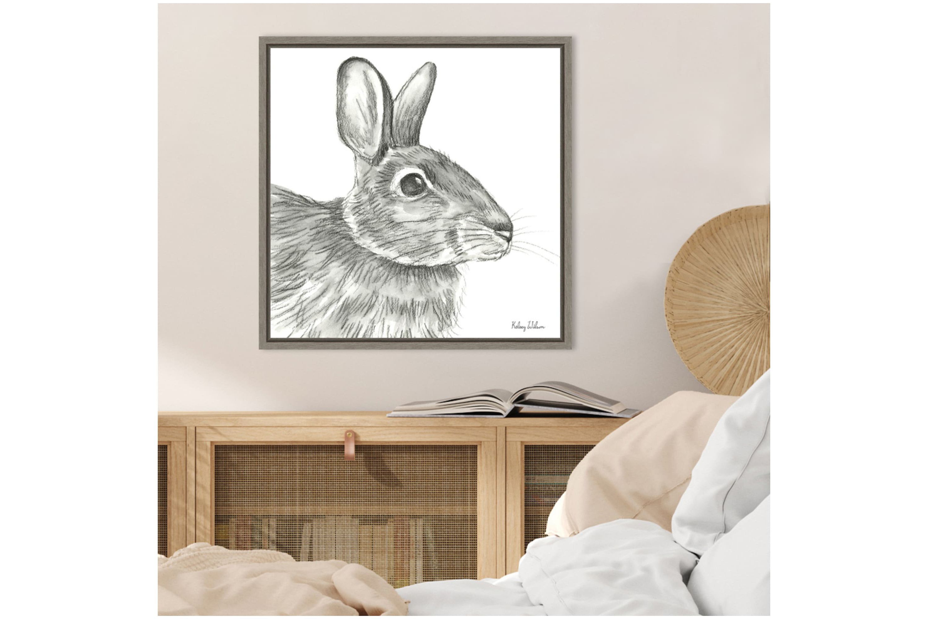 Watercolor Pencil II Rabbit Framed Canvas Wall Art Print