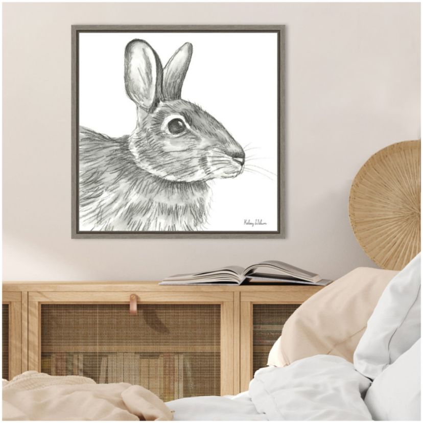 Watercolor Pencil II Rabbit Framed Canvas Wall Art Print
