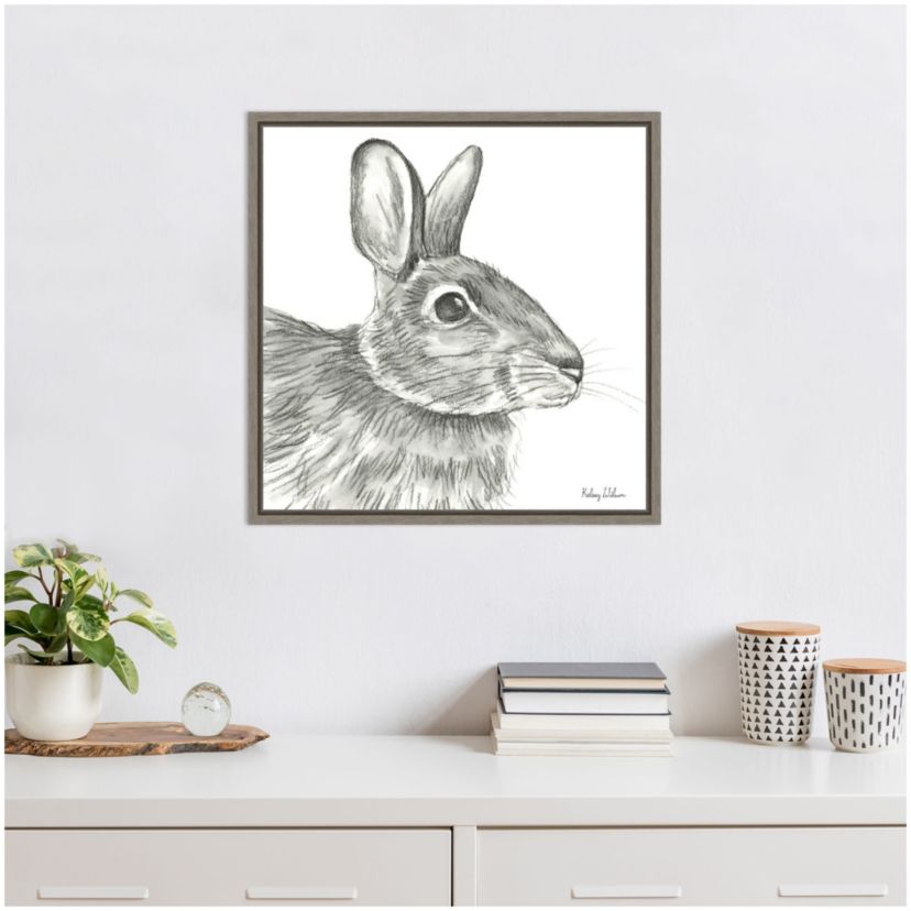 Watercolor Pencil II Rabbit Framed Canvas Wall Art Print