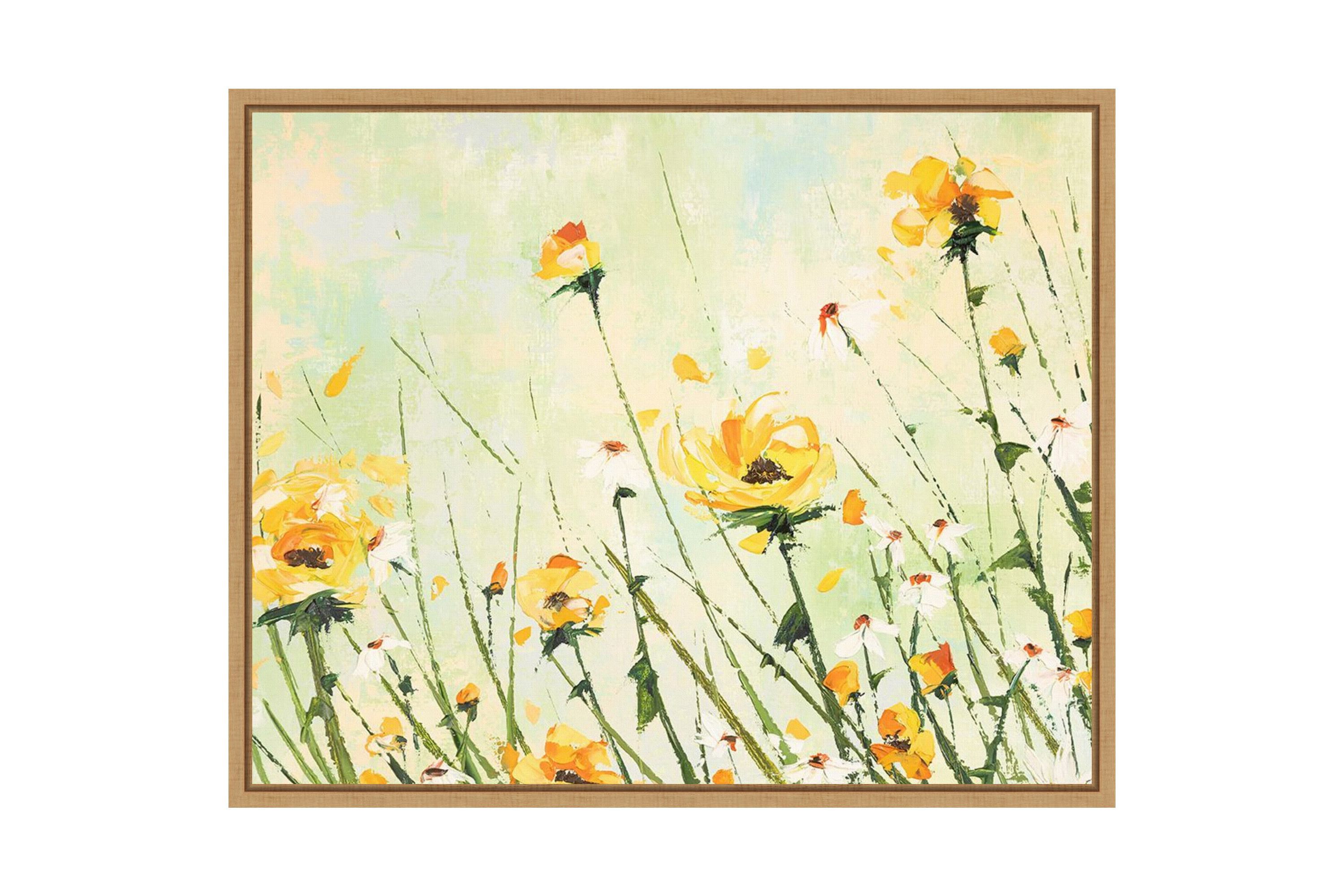 Chrysanthemum and Daisy Field Framed Canvas Wall Art Print