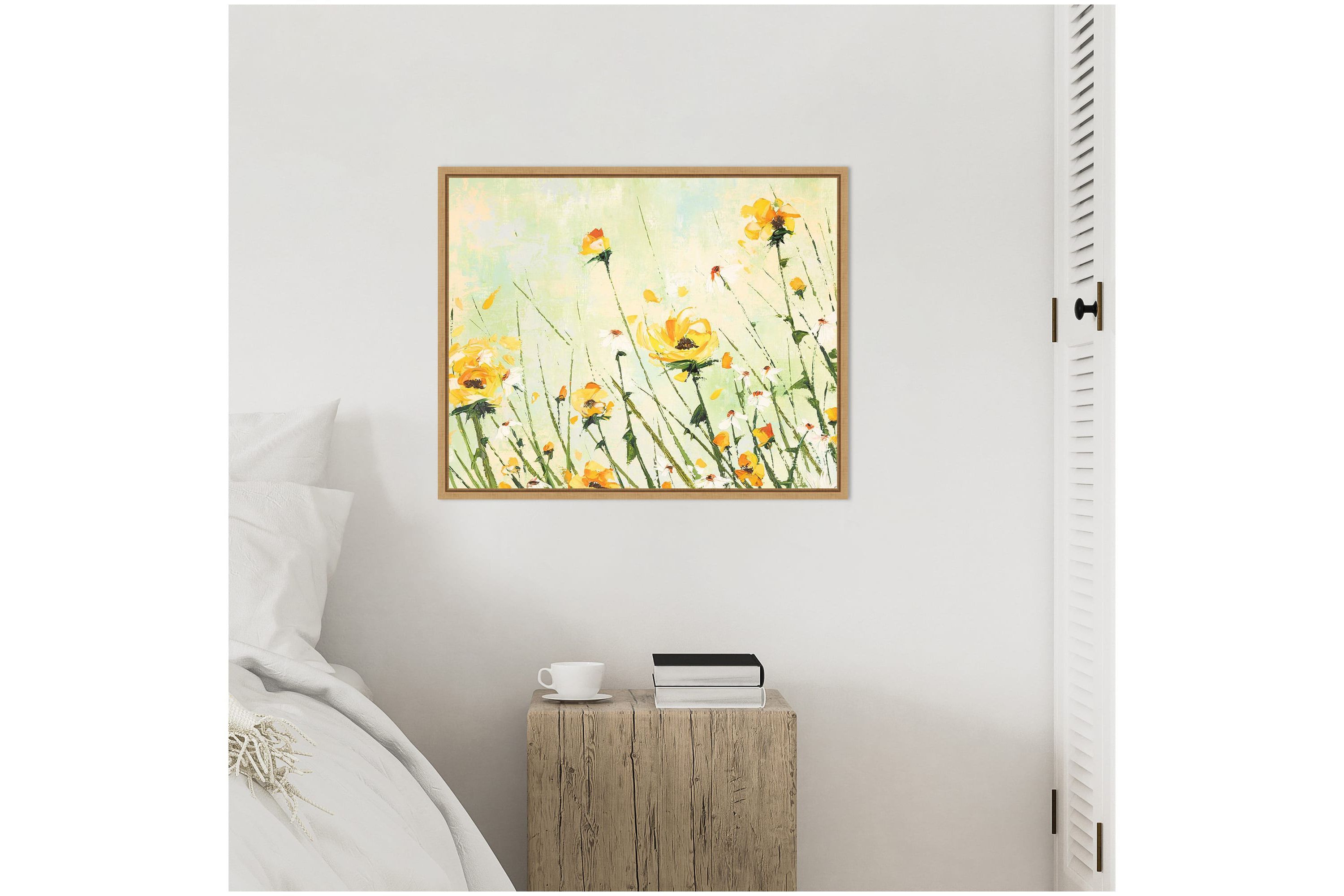 Chrysanthemum and Daisy Field Framed Canvas Wall Art Print
