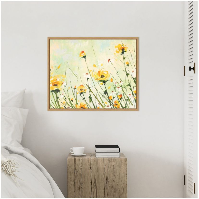Chrysanthemum and Daisy Field Framed Canvas Wall Art Print