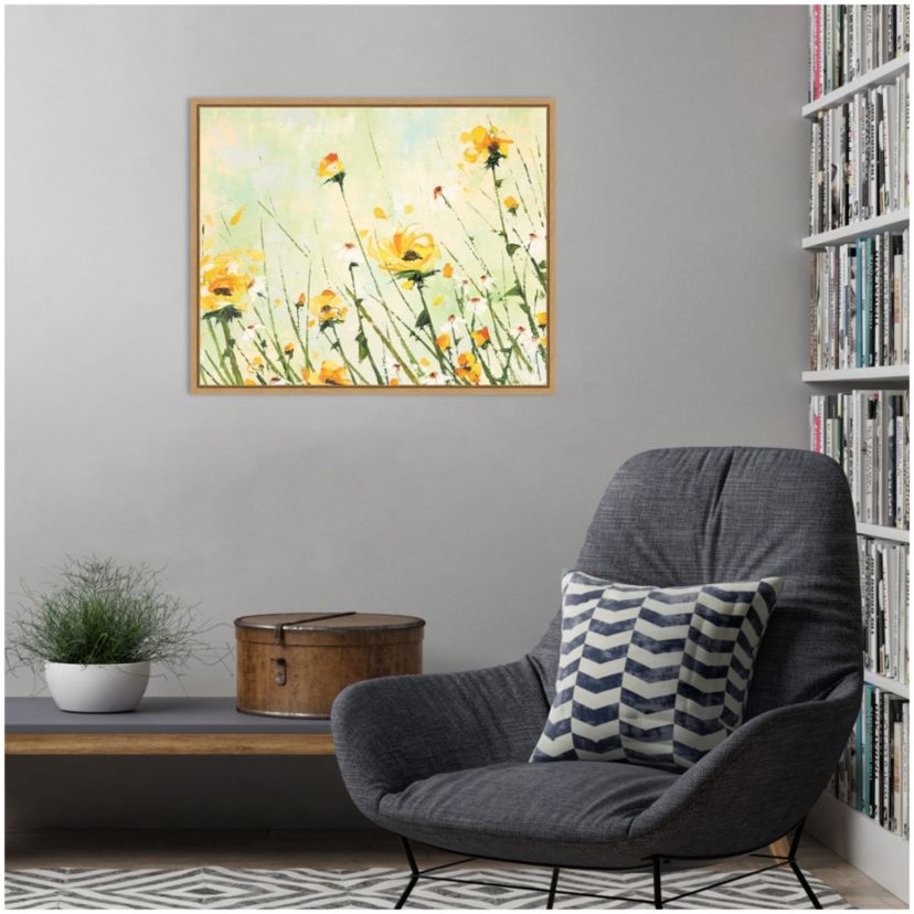 Chrysanthemum and Daisy Field Framed Canvas Wall Art Print