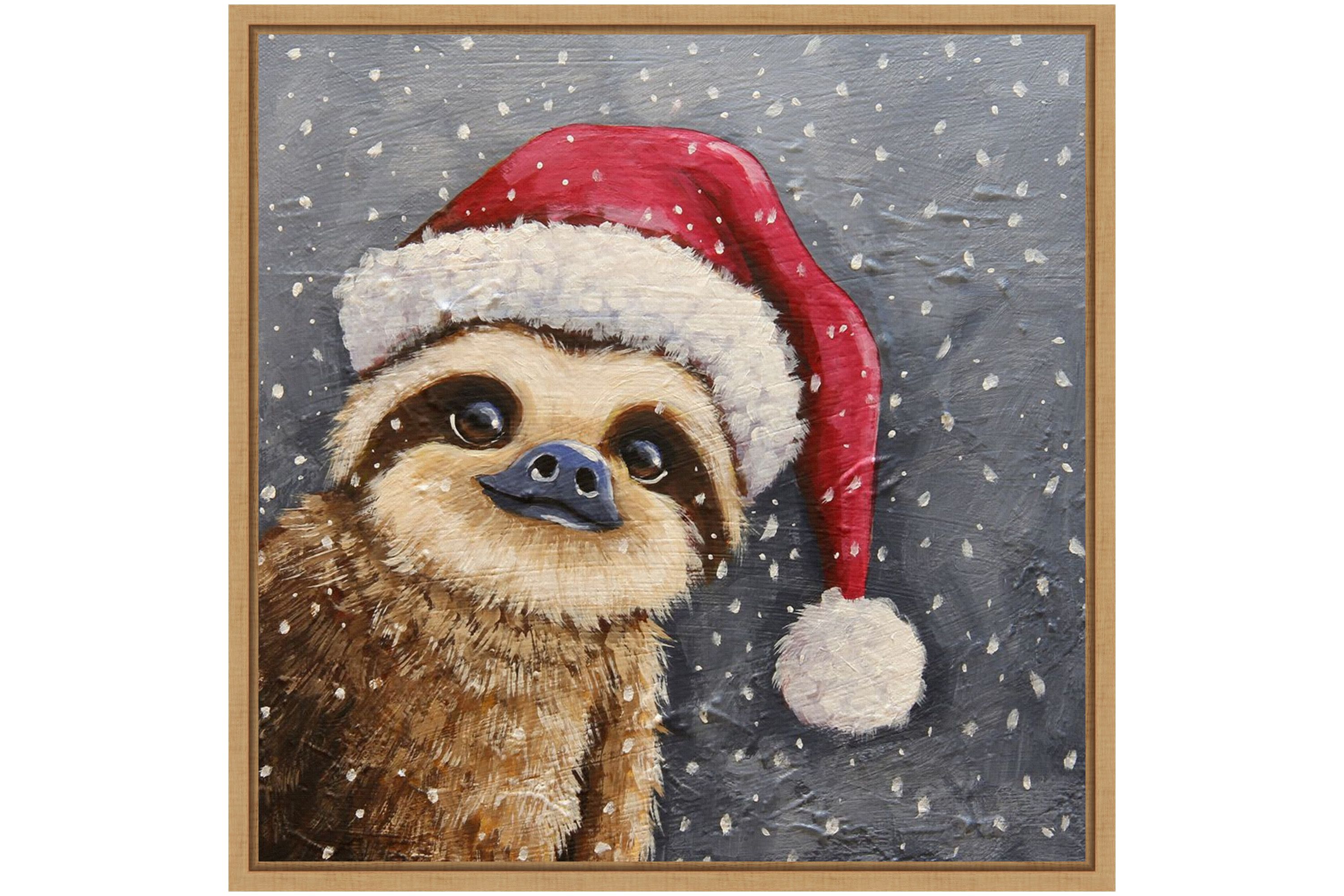 Merry Christmas Sloth Framed Canvas Wall Art Print