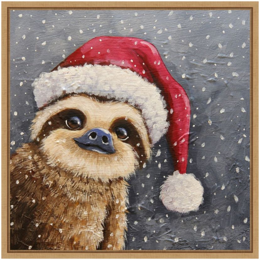 Merry Christmas Sloth Framed Canvas Wall Art Print