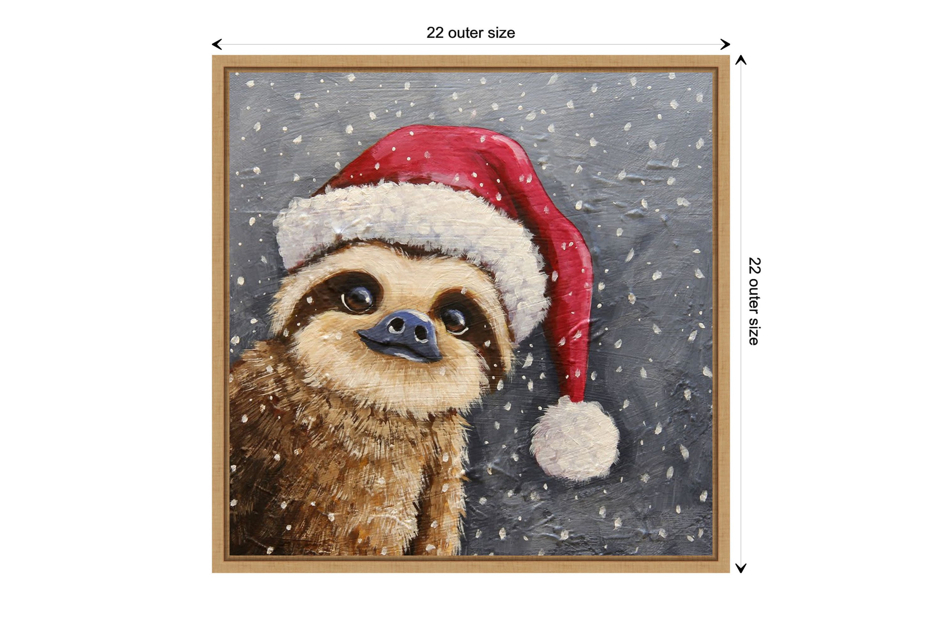 Merry Christmas Sloth Framed Canvas Wall Art Print