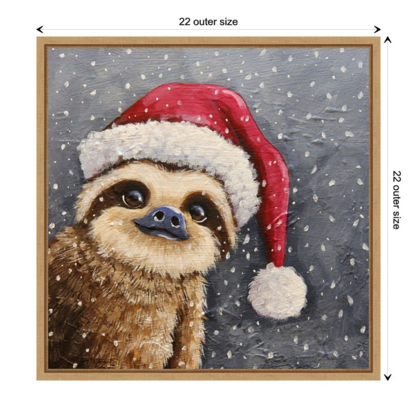 Merry Christmas Sloth Framed Canvas Wall Art Print
