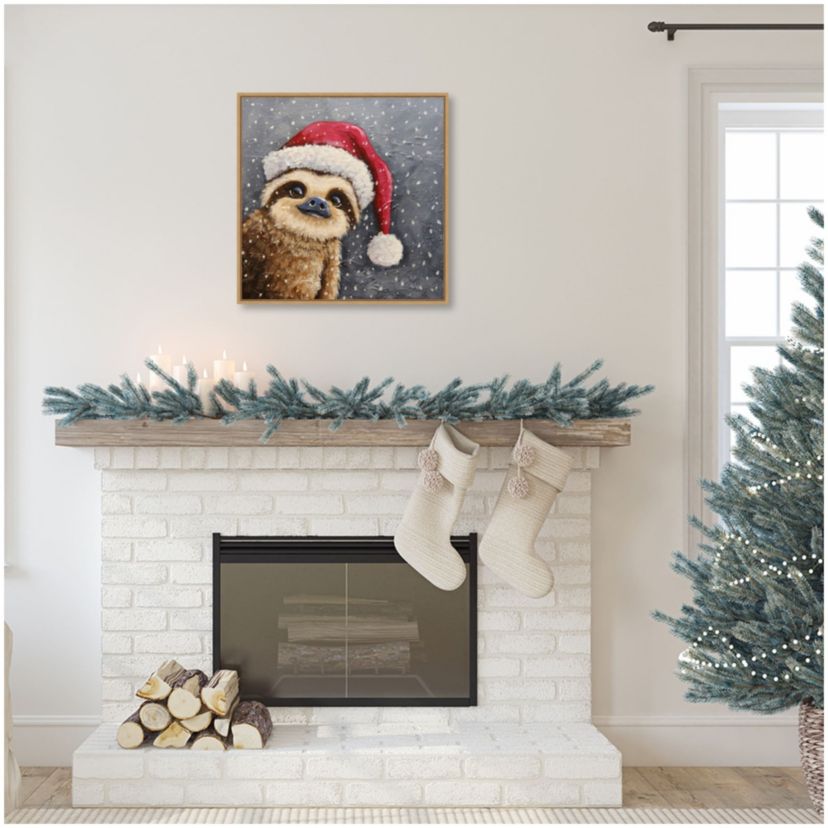 Merry Christmas Sloth Framed Canvas Wall Art Print