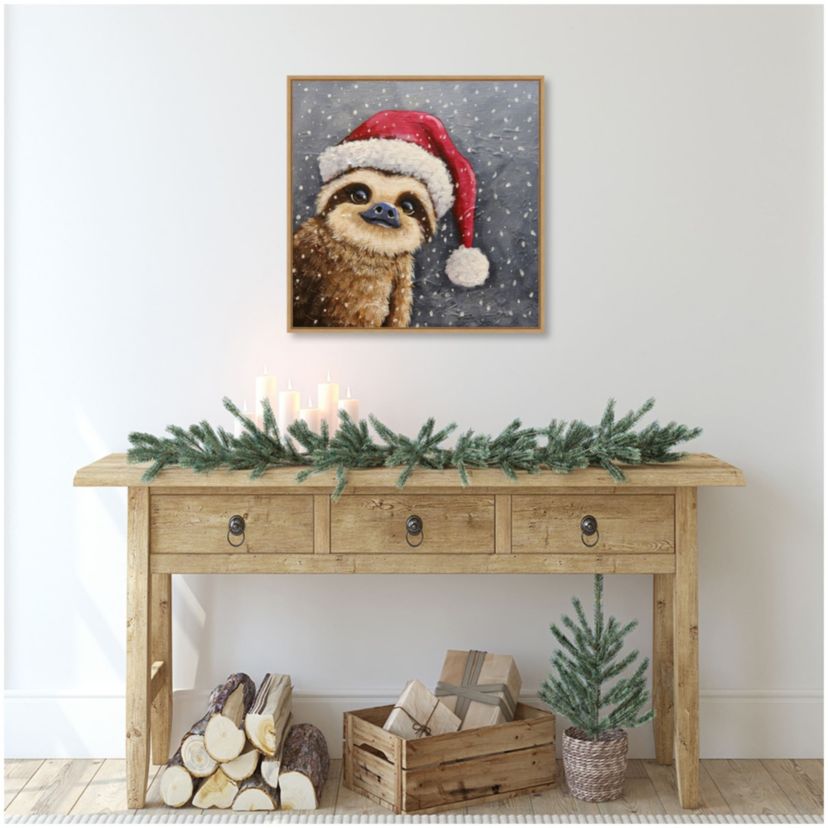 Merry Christmas Sloth Framed Canvas Wall Art Print