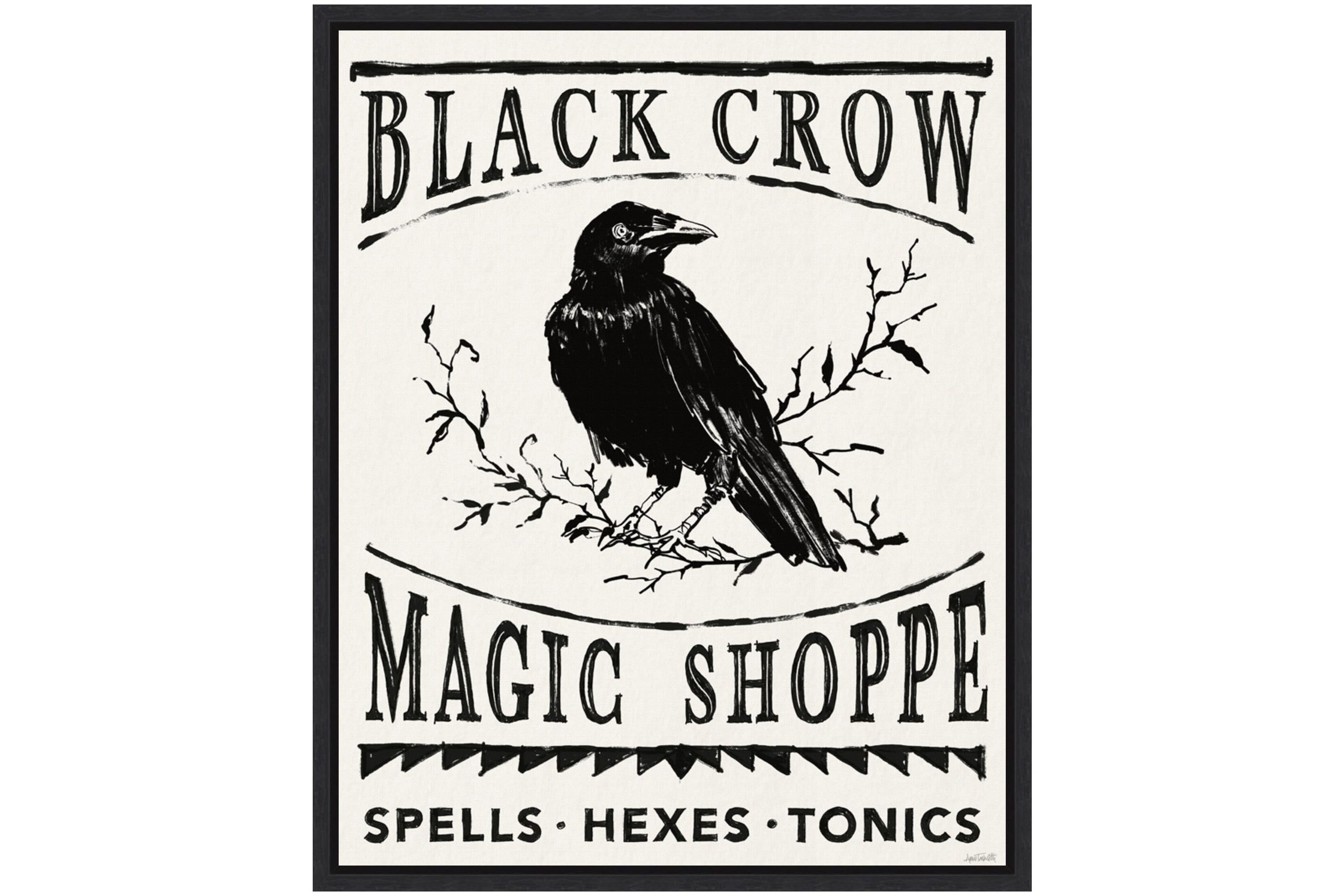 Black Crow Halloween Dark Framed Canvas Wall Art Print