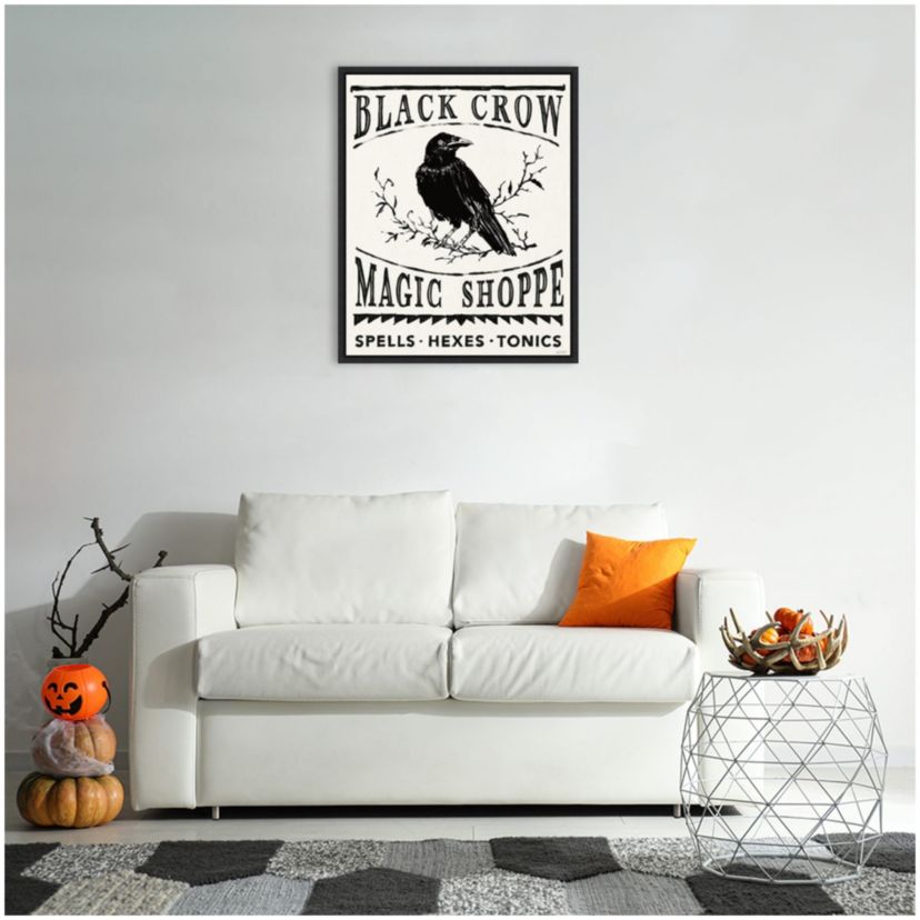 Black Crow Halloween Dark Framed Canvas Wall Art Print