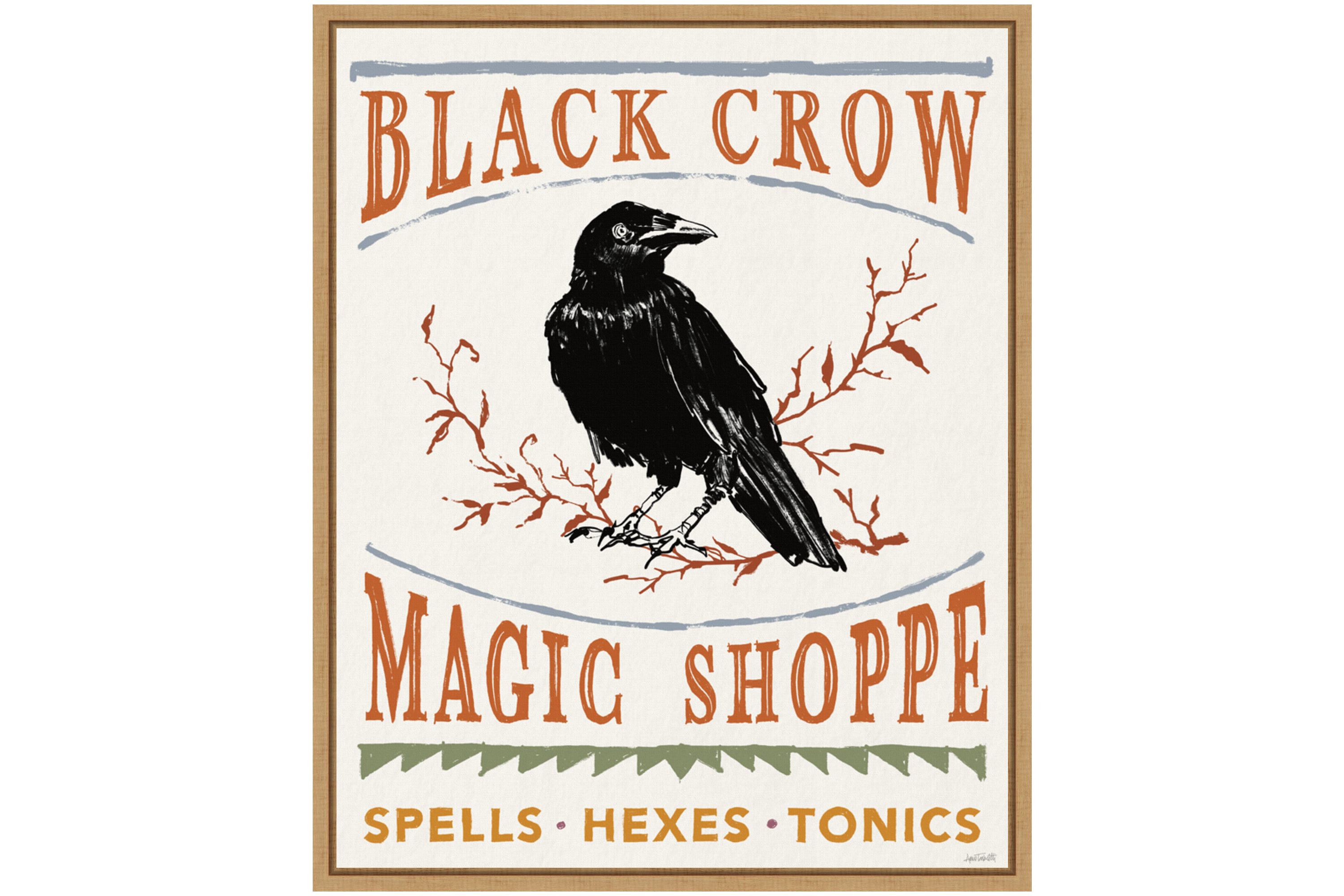 Black Crow Halloween Color Framed Canvas Wall Art Print
