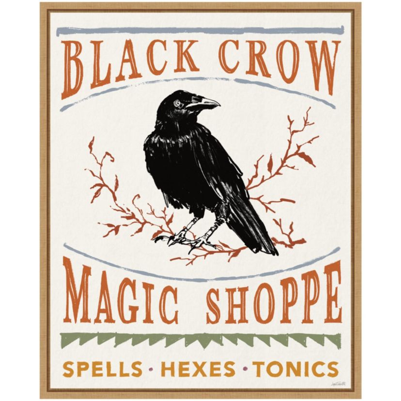 Black Crow Halloween Color Framed Canvas Wall Art Print