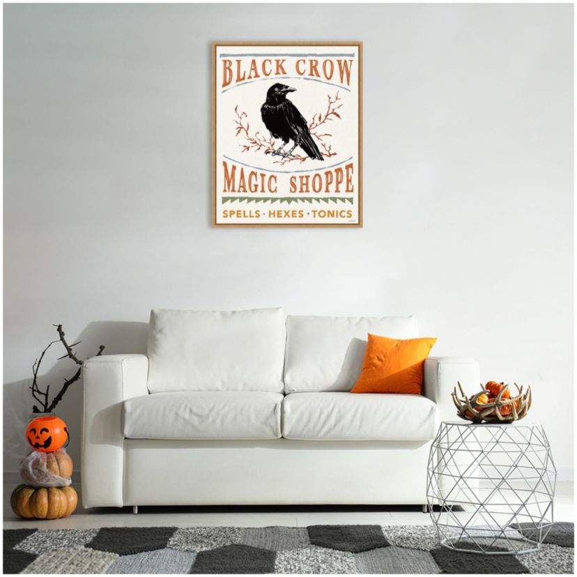 Black Crow Halloween Color Framed Canvas Wall Art Print