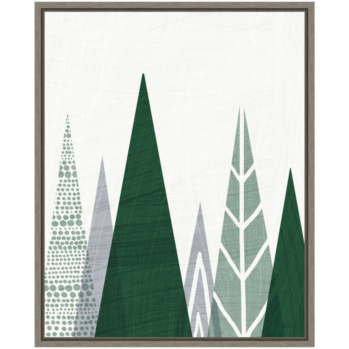 Geometric Forest II Green Gray Framed Canvas Wall Art Print