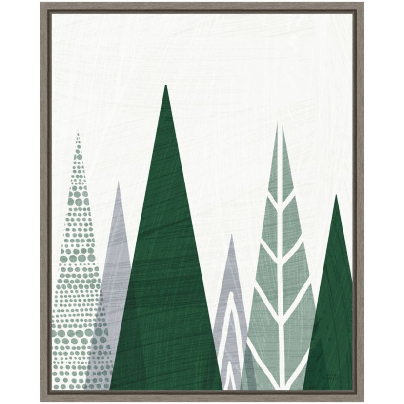 Geometric Forest II Green Gray Framed Canvas Wall Art Print