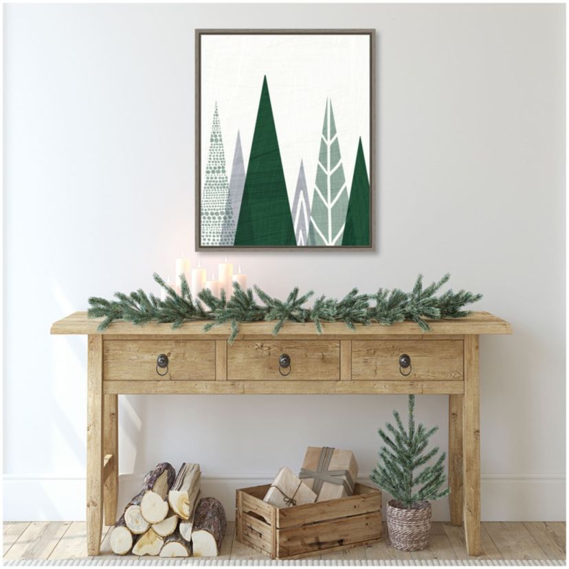 Geometric Forest II Green Gray Framed Canvas Wall Art Print