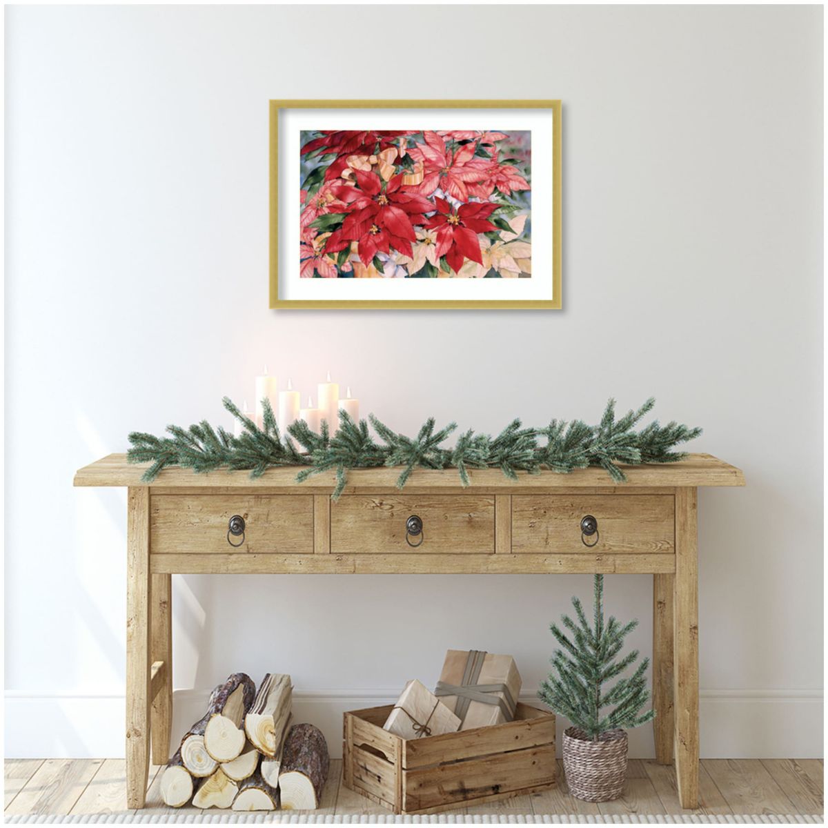 Poinsettia by Kathleen Parr McKenna Wood Framed Wall Art Print