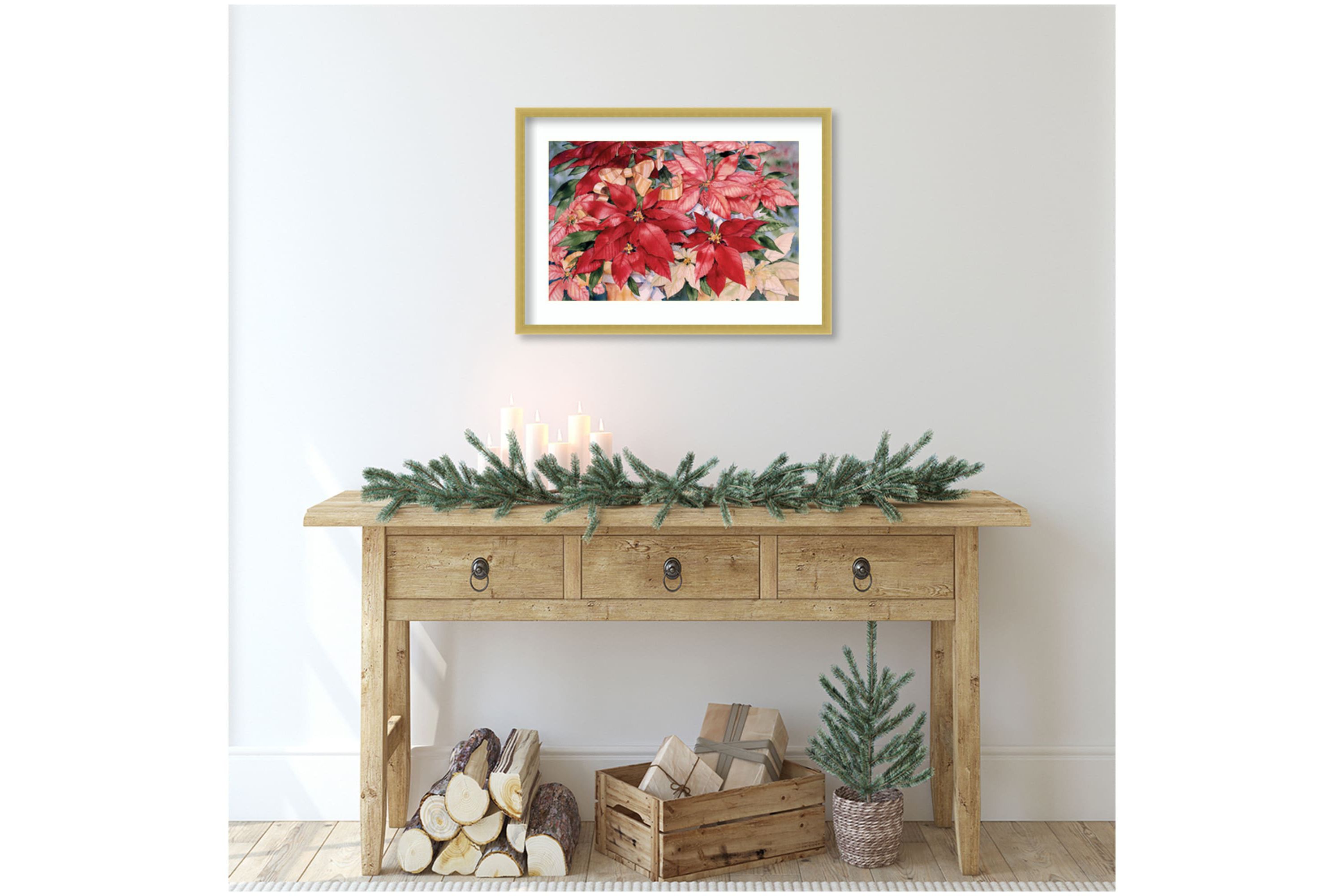 Poinsettia by Kathleen Parr McKenna Wood Framed Wall Art Print