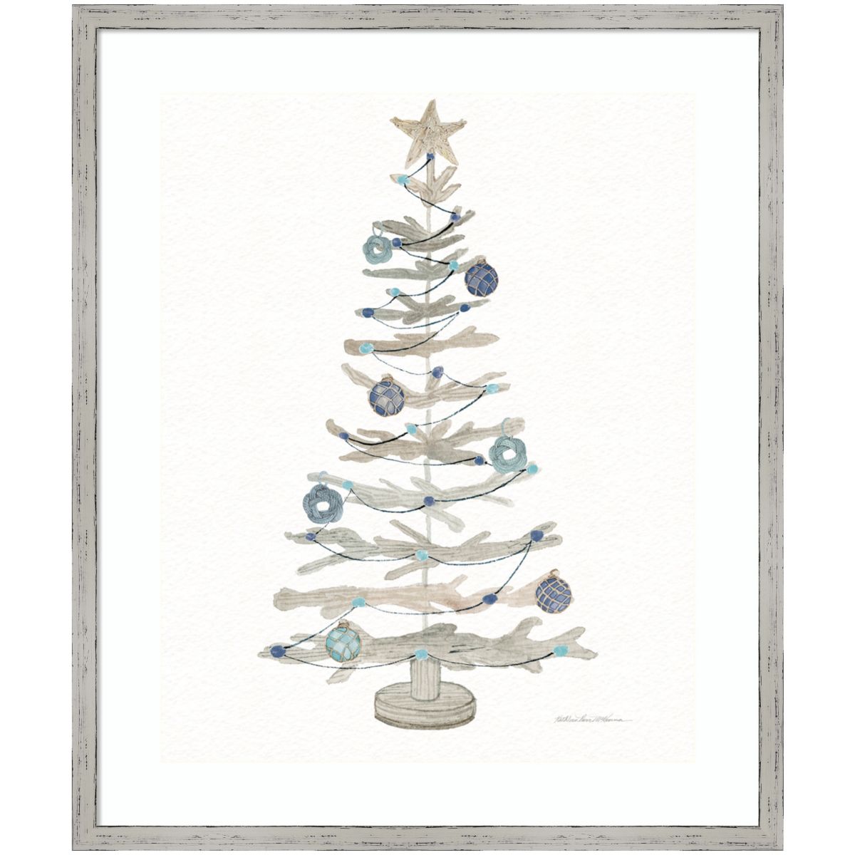 Decorative Coastal Holiday Tree II by Kathleen Parr McKenna Wood Framed Wall Art Print
