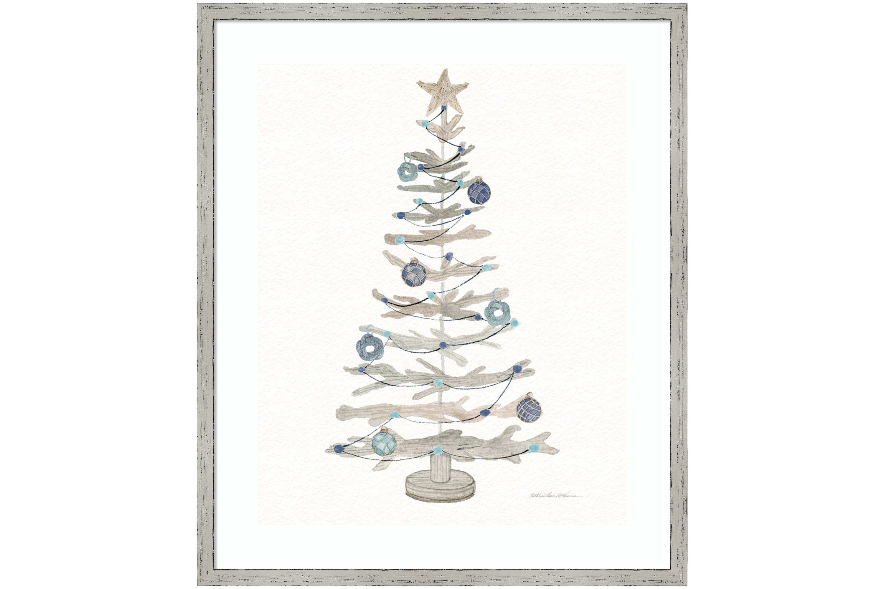 Decorative Coastal Holiday Tree II by Kathleen Parr McKenna Wood Framed Wall Art Print