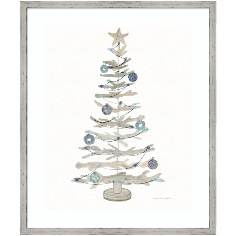 Decorative Coastal Holiday Tree II by Kathleen Parr McKenna Wood Framed Wall Art Print