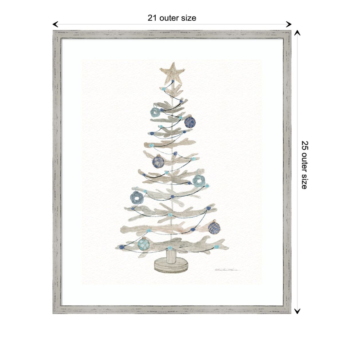 Decorative Coastal Holiday Tree II by Kathleen Parr McKenna Wood Framed Wall Art Print