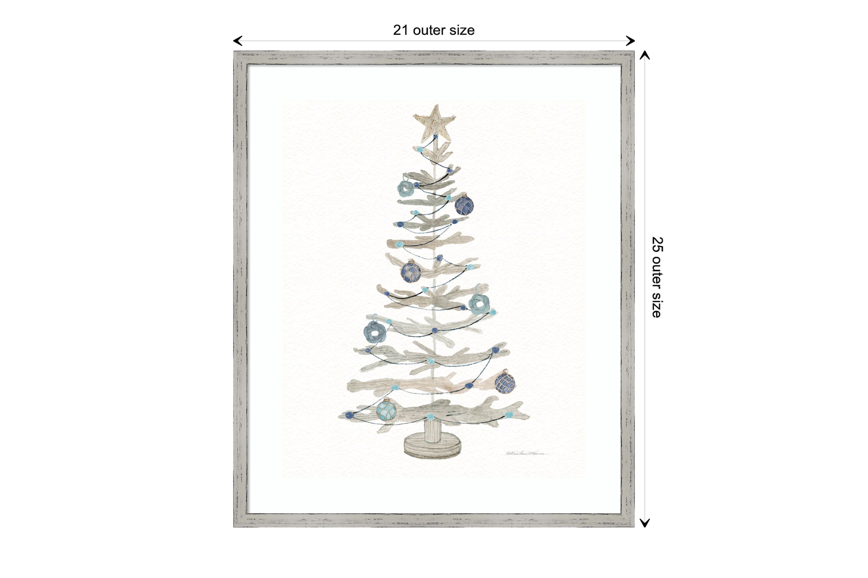 Decorative Coastal Holiday Tree II by Kathleen Parr McKenna Wood Framed Wall Art Print