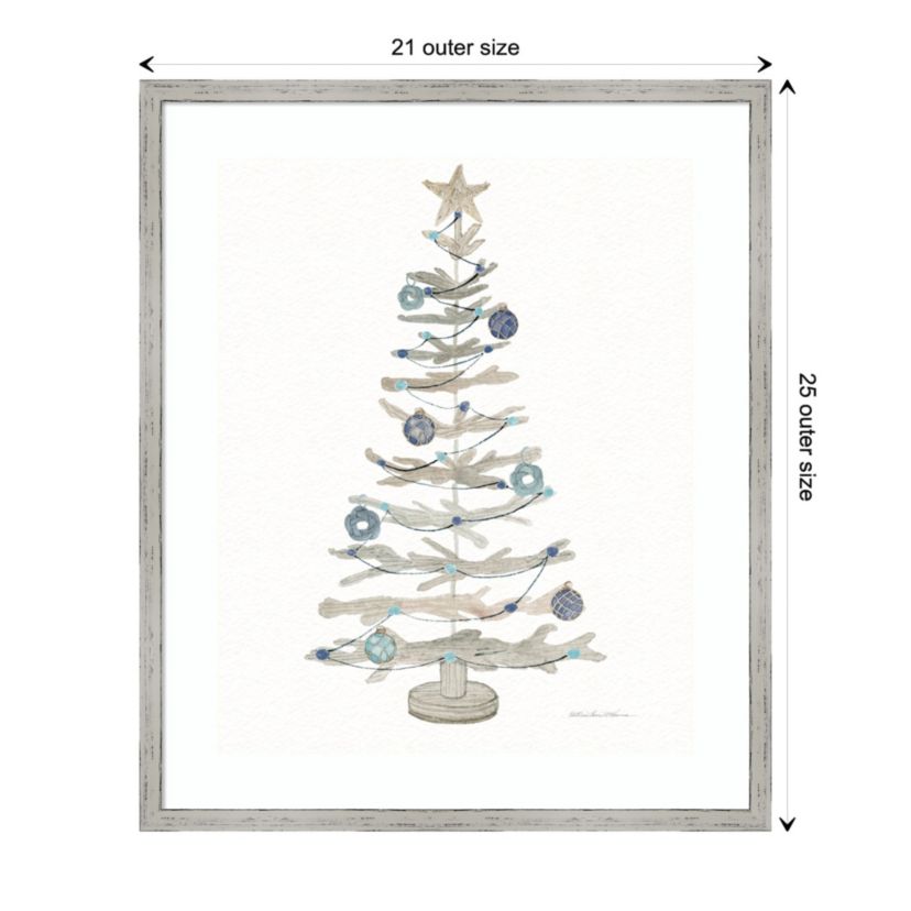 Decorative Coastal Holiday Tree II by Kathleen Parr McKenna Wood Framed Wall Art Print