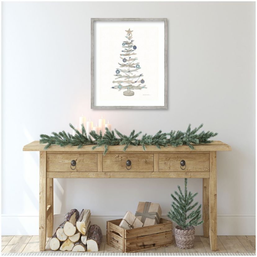 Decorative Coastal Holiday Tree II by Kathleen Parr McKenna Wood Framed Wall Art Print