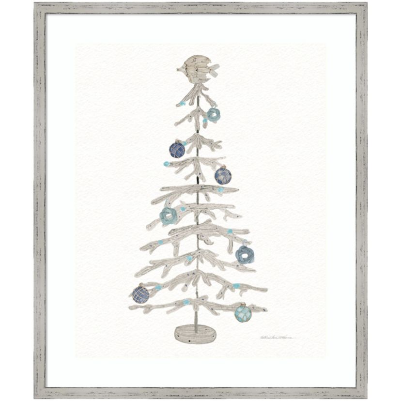 Decorative Coastal Holiday Tree IV by Kathleen Parr McKenna Wood Framed Wall Art Print
