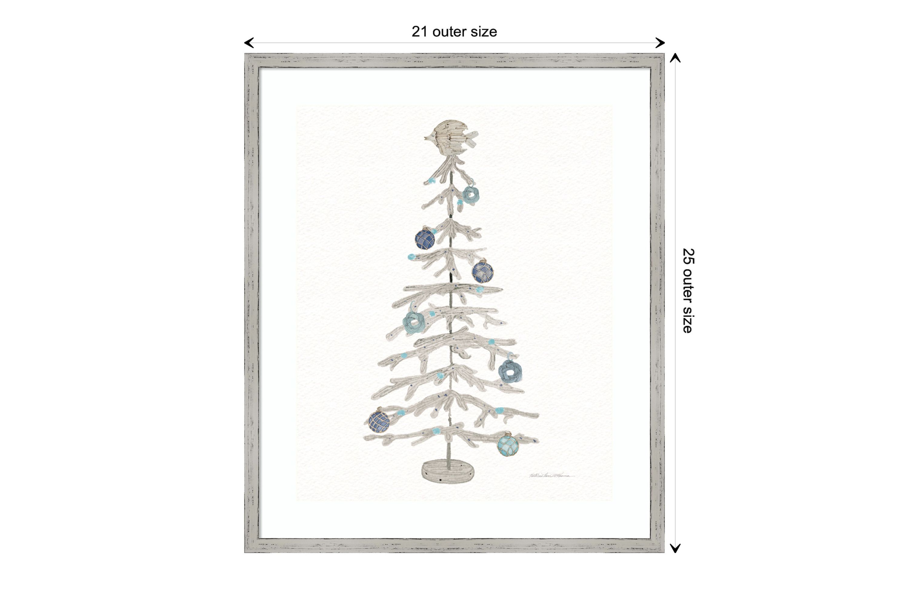 Decorative Coastal Holiday Tree IV by Kathleen Parr McKenna Wood Framed Wall Art Print