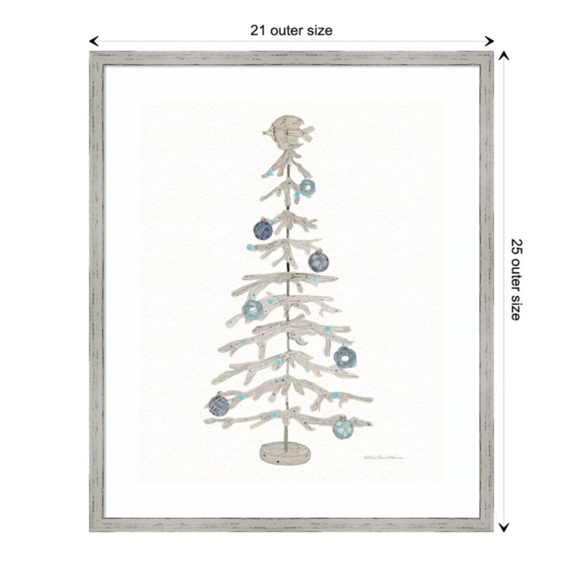 Decorative Coastal Holiday Tree IV by Kathleen Parr McKenna Wood Framed Wall Art Print