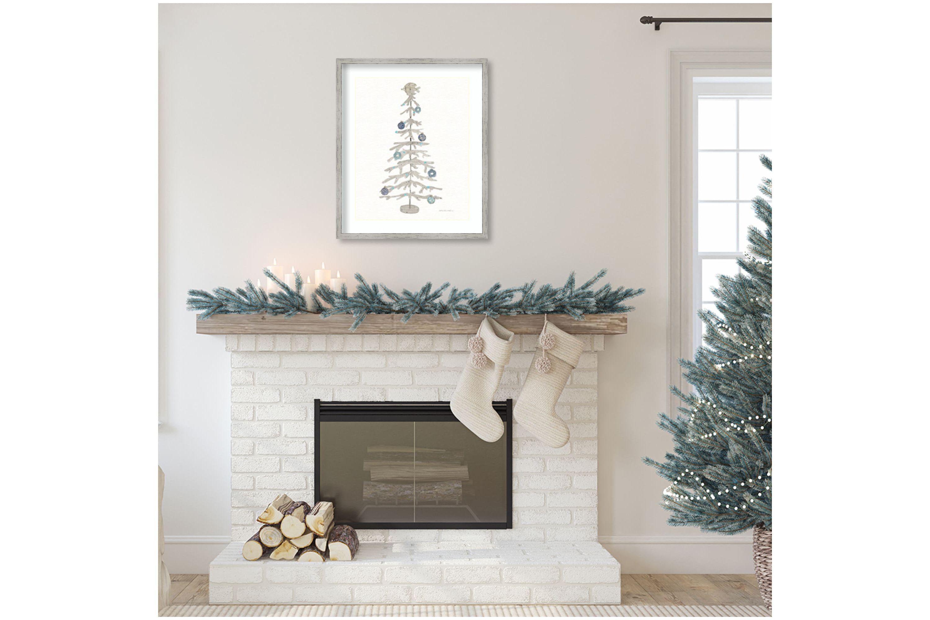 Decorative Coastal Holiday Tree IV by Kathleen Parr McKenna Wood Framed Wall Art Print