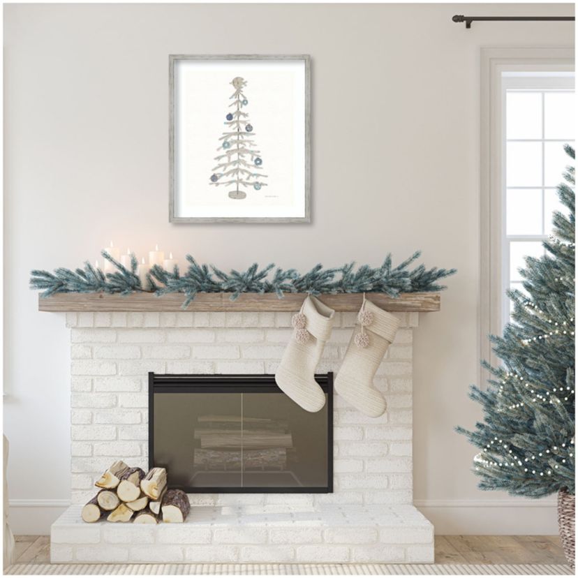 Decorative Coastal Holiday Tree IV by Kathleen Parr McKenna Wood Framed Wall Art Print