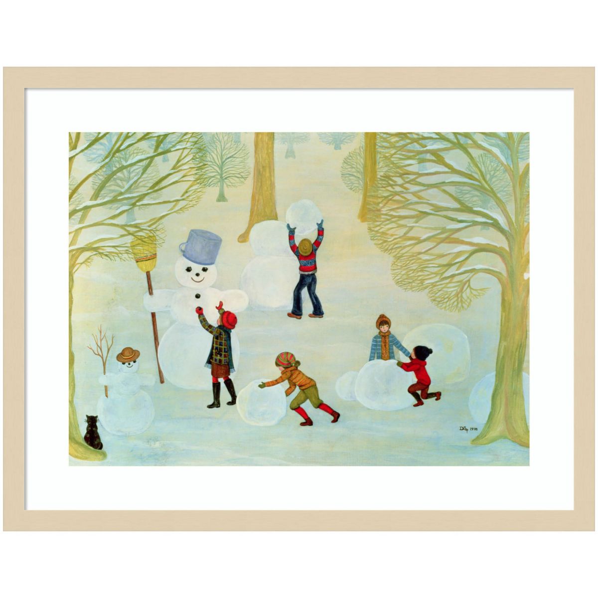 Snowmen by Ditz Wood Framed Wall Art Print
