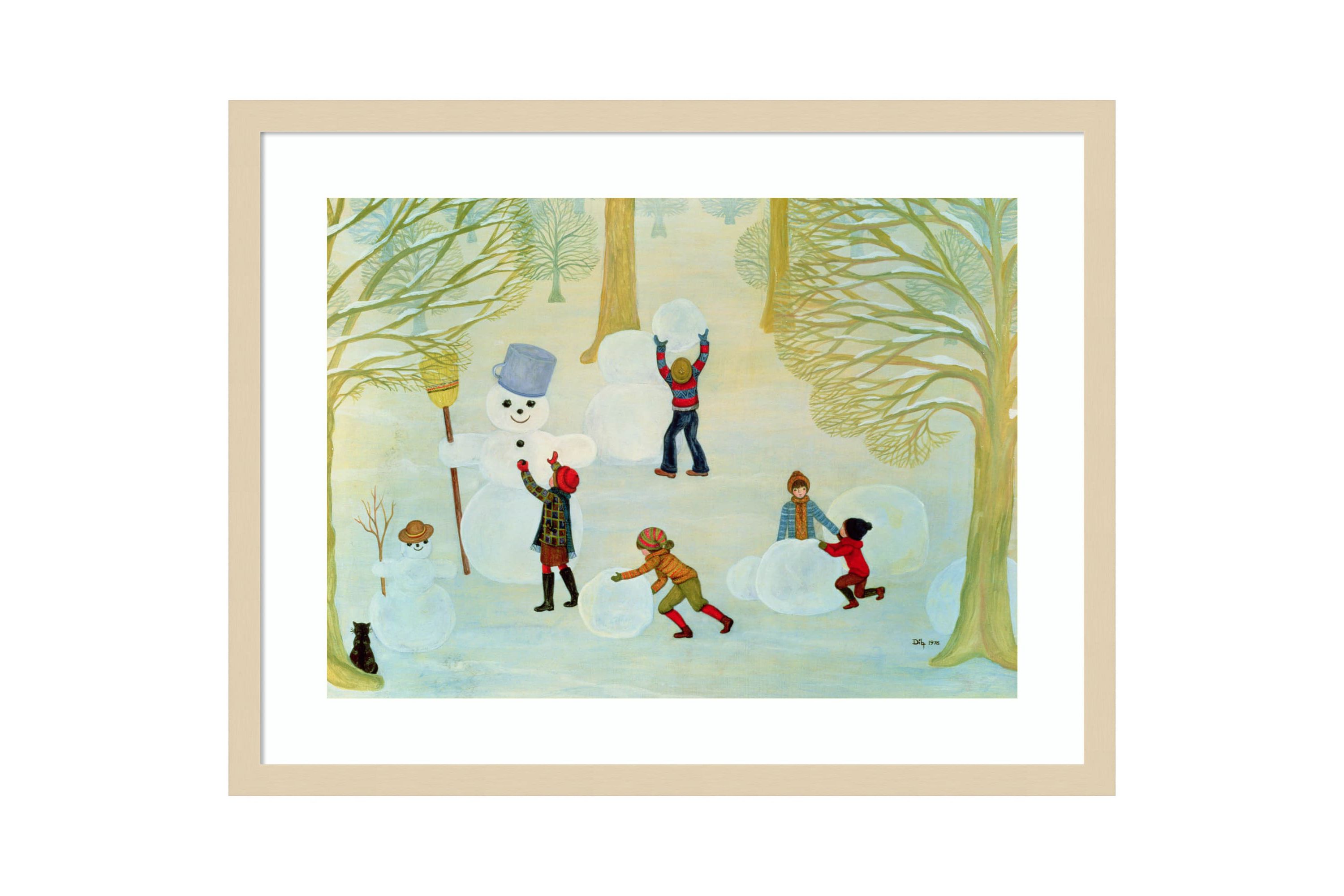 Snowmen by Ditz Wood Framed Wall Art Print